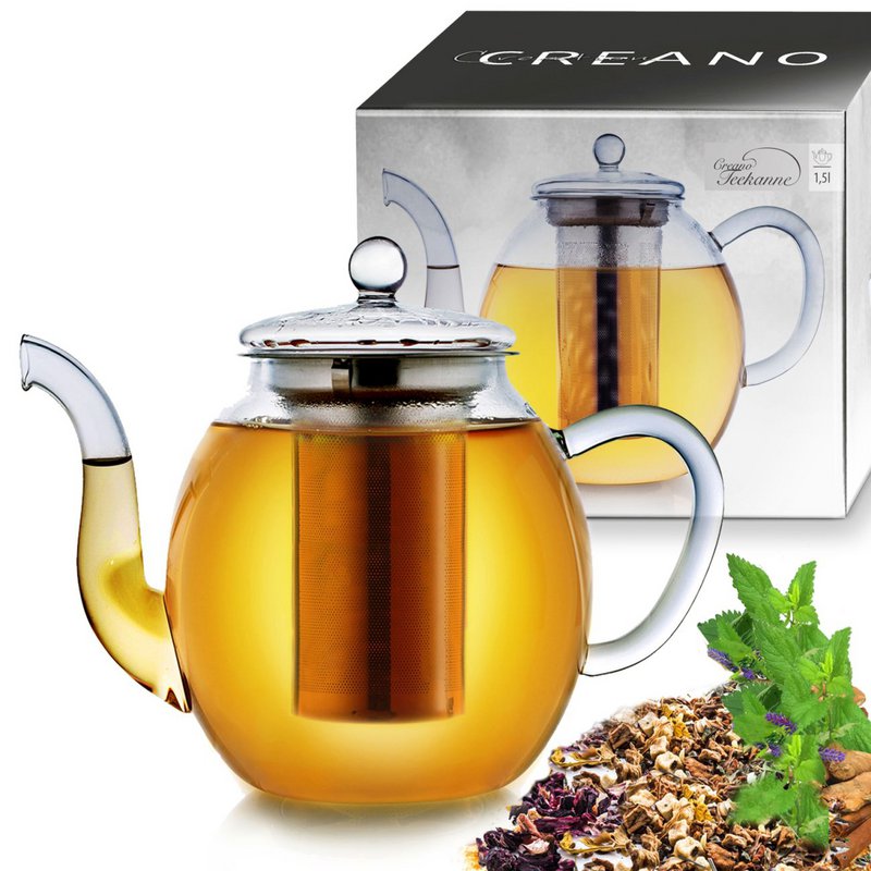 Creano glass teapot 1.5l with stainless steel strainer