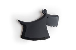  Black animal-shaped pet brush with bristles for grooming.