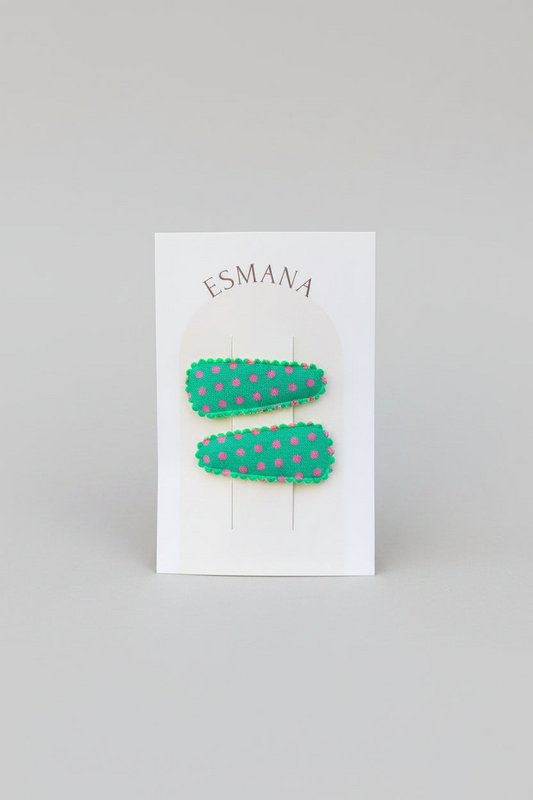 Baby snap pin green with pink dots
