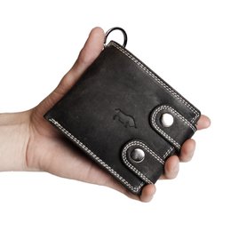 Leder Damen Geldbörse mit Kette Schwarz - Leder Herren Geldbörse mit Kette Schwarz