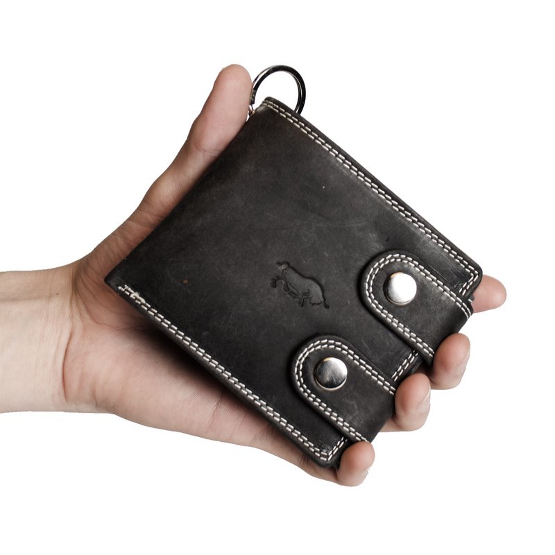 Leder Damen Geldbörse mit Kette Schwarz - Leder Herren Geldbörse mit Kette Schwarz