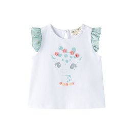 Camiseta blanca con mangas volante y jirafa rosa BGV66583