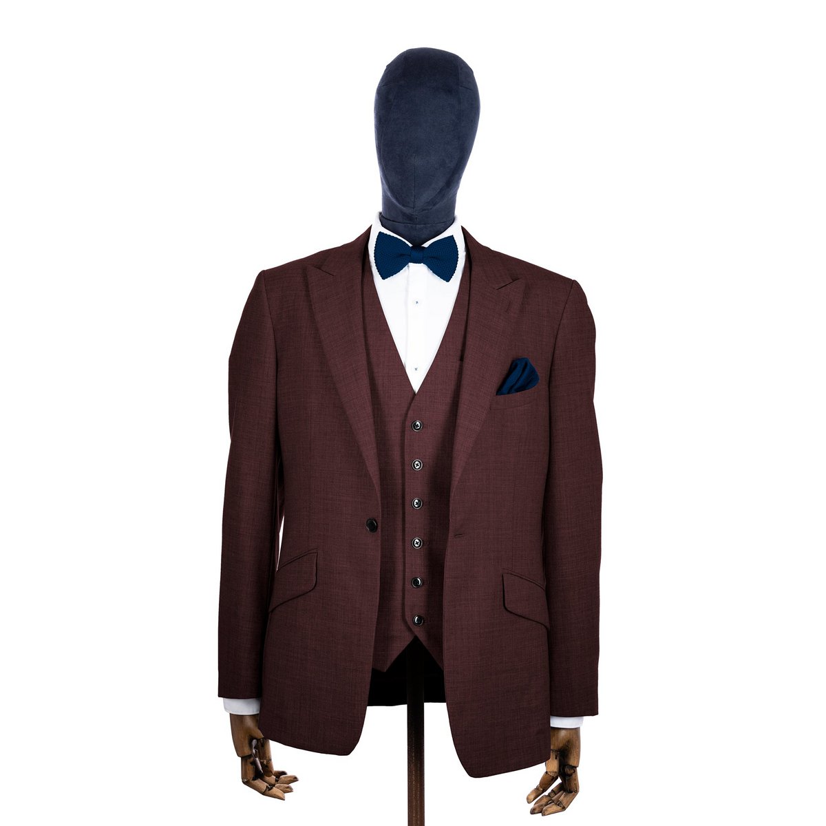 Midnight blue knitted bow tie and pocket square set