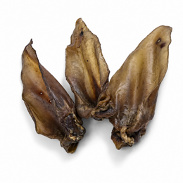 Beef ears with shell, natural tan brown color, chewy dog treat, pet chew toy, bulk 50 pieces.