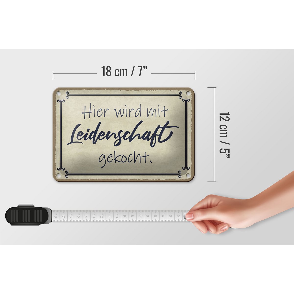 Tin sign saying 18x12cm cooked here with passion decoration