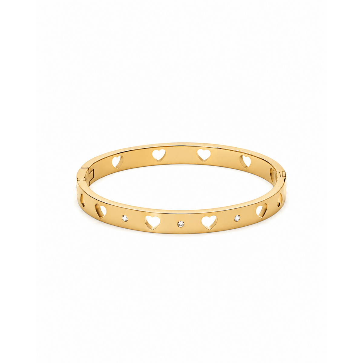 Corazones - Pulsera rígida de acero chapado en oro