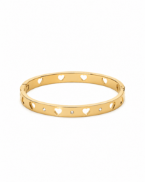 Corazones - Pulsera rígida de acero chapado en oro