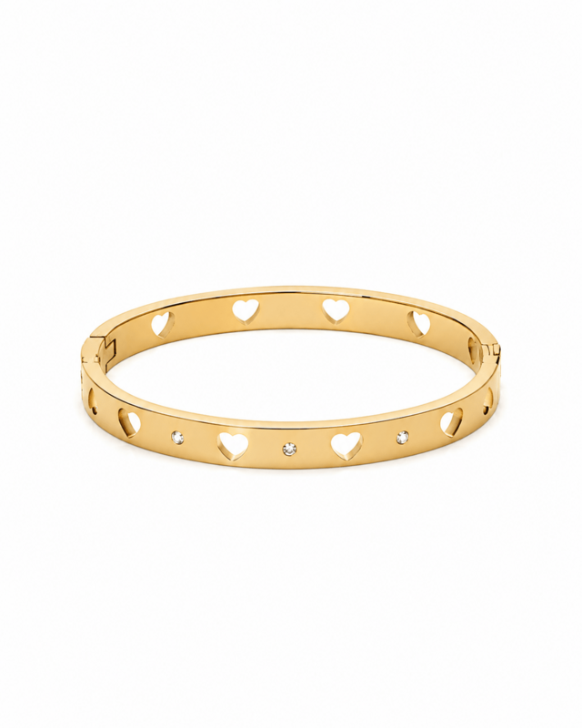 Corazones - Pulsera rígida de acero chapado en oro