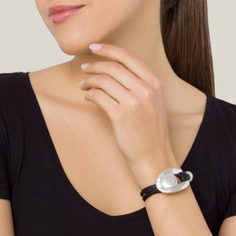 Pulsera multipiel plata "Central" chapdo y piel negro