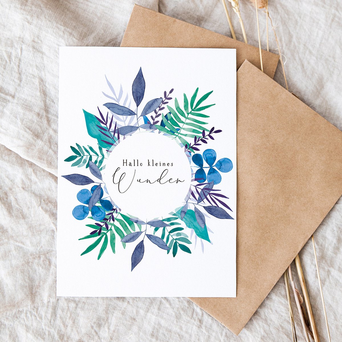 Folding card "Hello Little Miracle Leaves Wreath" | birth | different colors