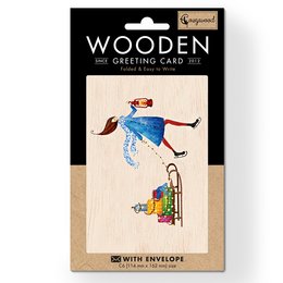 Sleigh Christmas Wooden folded greeting card