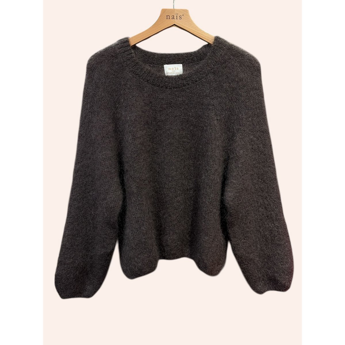 Pull col rond manches raglan en 76% mohair et laine