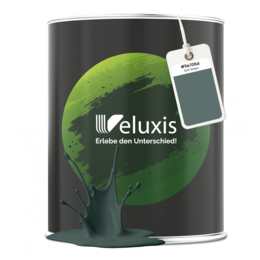 Elegant green interior wall paint by Veluxis, 2.5 liters, opacity class 1, streak-free, low-drip, eco-friendly, and VOC-free.