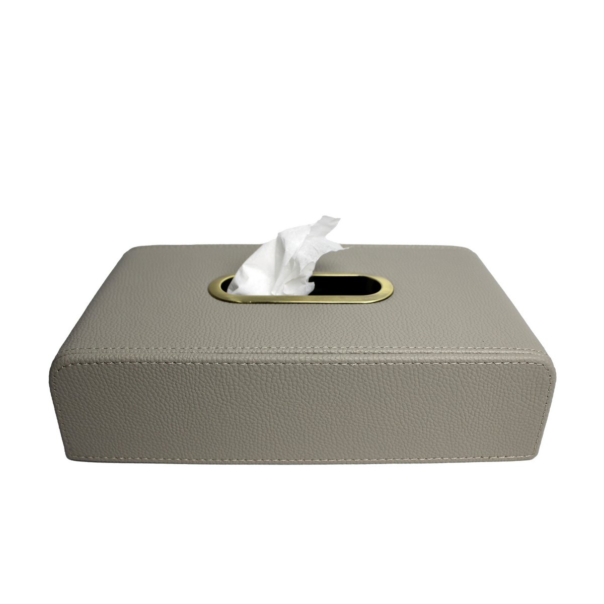 Tapping Box di stoffa in pelle sintetica grigio chiaro con apertura in ottone