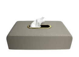 Tapping Box di stoffa in pelle sintetica grigio chiaro con apertura in ottone