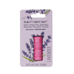Lavender-scented paper tube lip balm with natural ingredients. Moisturizing and nourishing formula for soft, smooth lips.