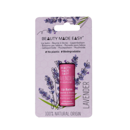 Lavender-scented paper tube lip balm with natural ingredients. Moisturizing and nourishing formula for soft, smooth lips.