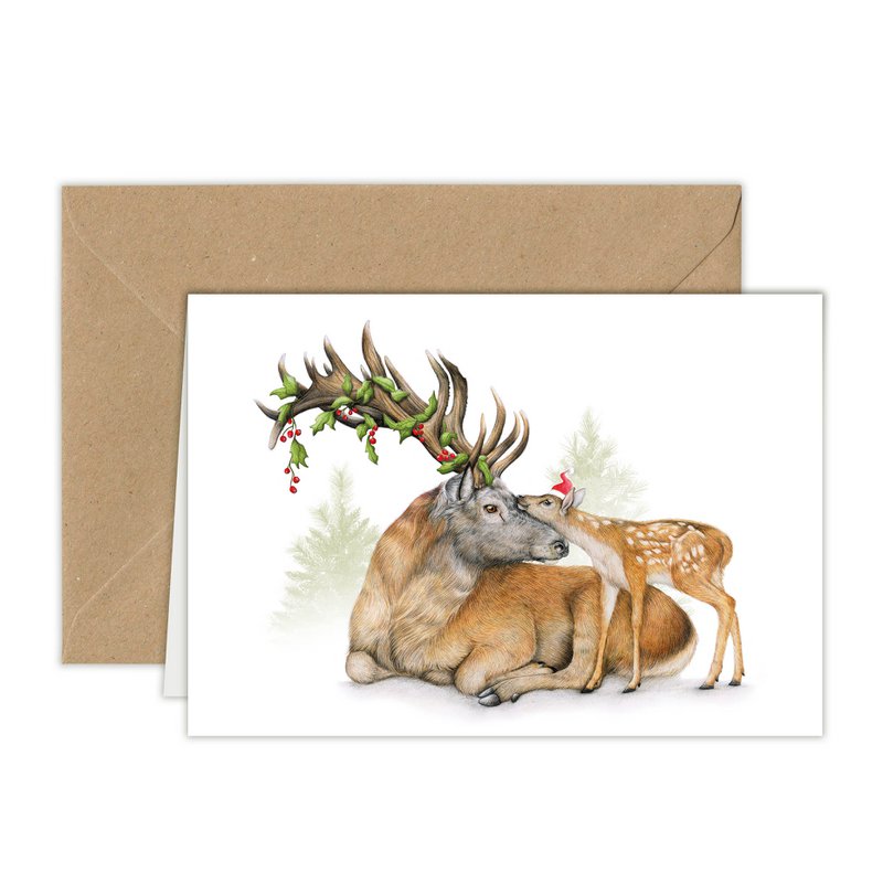 Christmas Card Red Deer, Greeting Card, Holiday Card 12,3 x 17,5 cm