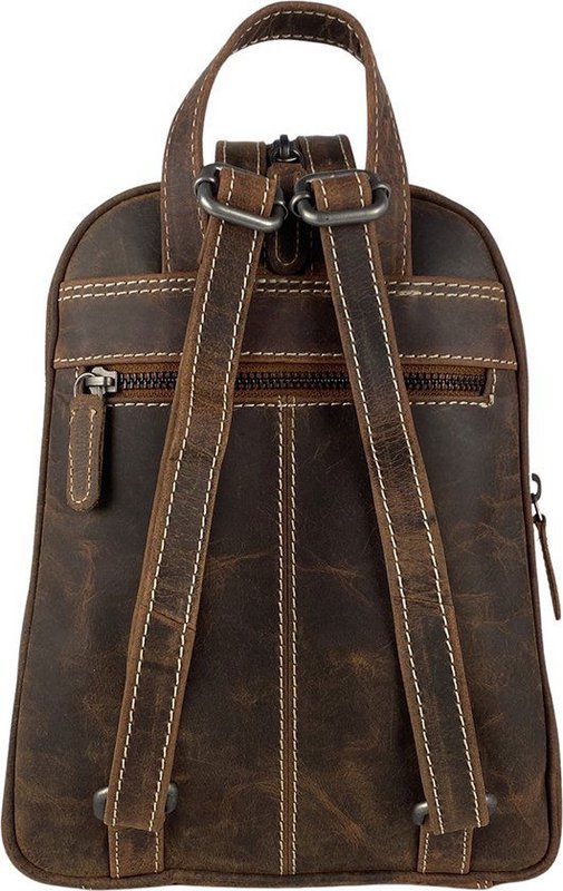 Small cognac color leather ladies backpack from arrigo - elegant light brown buffalo leather
