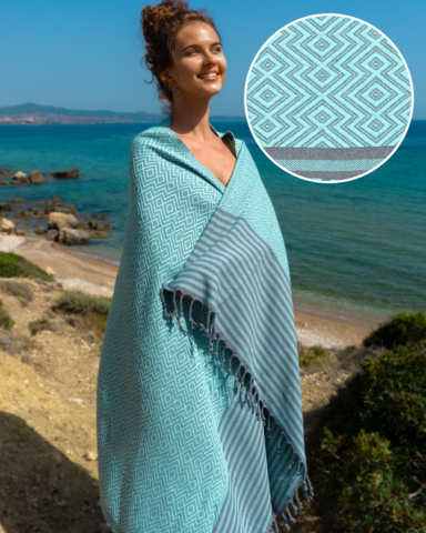 SAHARA Cotton Hammam Beach Towel – Lightweight – Mint - 180x100 cm