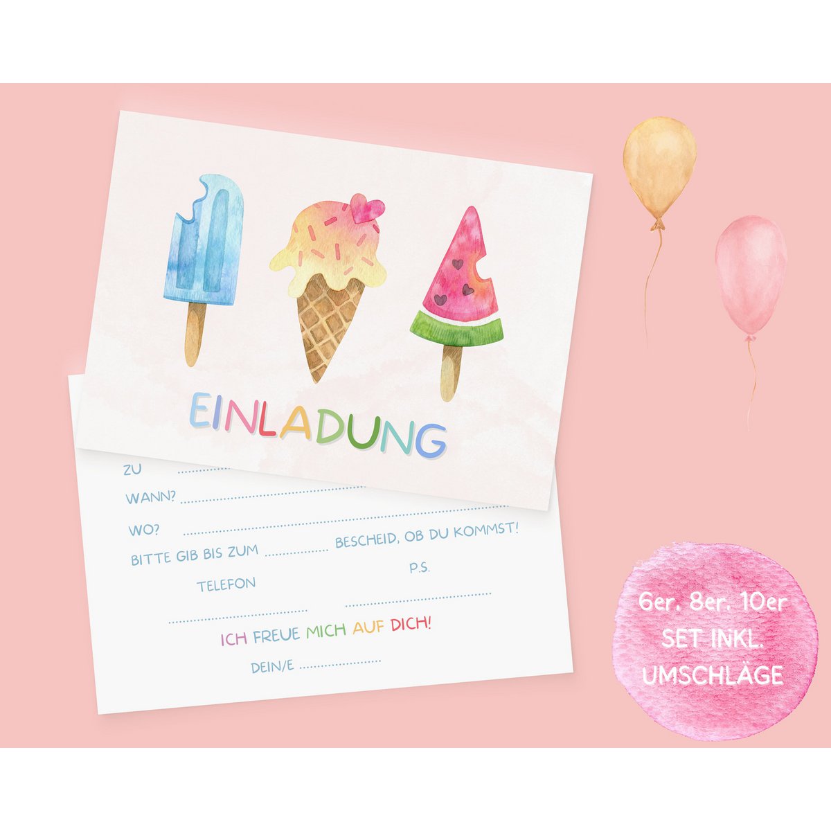 Tarjetas de invitación para fiesta de cumpleaños de helado para niñas y niños, tarjetas de invitación de helado para que los niños llenen con sobres para fiesta de cumpleaños de helado