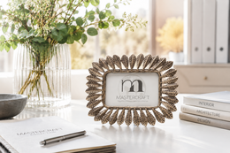 Gold metal photo frame leaves 21x26 cm