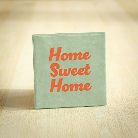 Tegeltje - Home Sweet Home | Lichtgroen & Oranje | 10x10cm