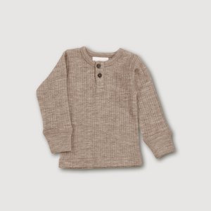 Wollen Rib Henley Top - Zand