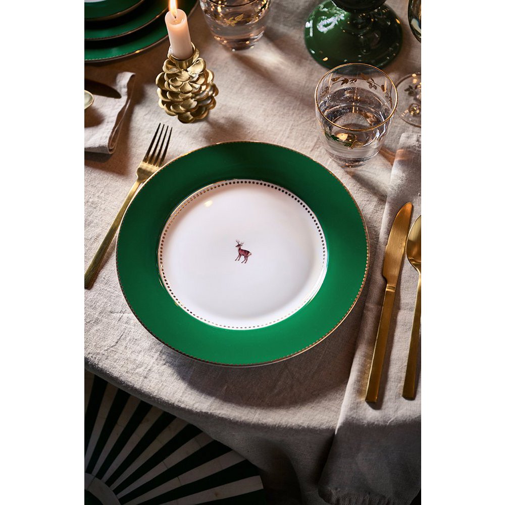 Plate Love Birds Deer Dark Green 26.5cm