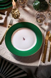 Plate Love Birds Deer Dark Green 26.5cm