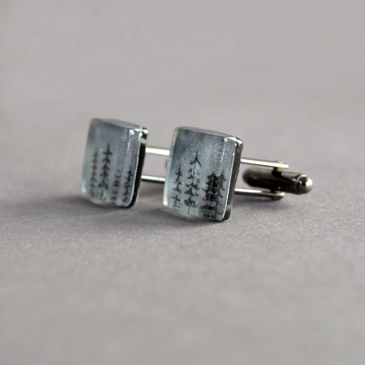 Cuff links with pine trees, Unique gift for men