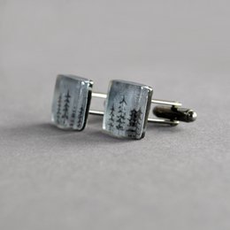 Cuff links with pine trees, Unique gift for men