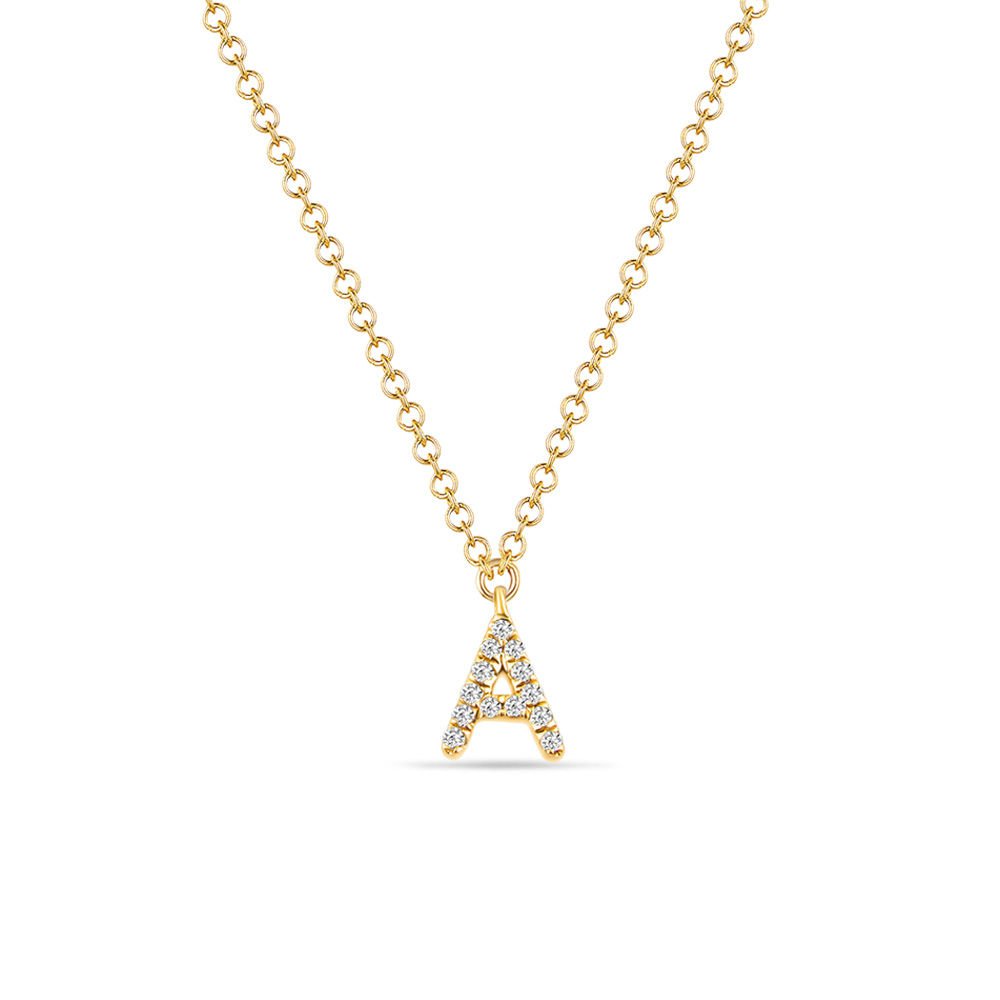 Letter "A" Necklace, 14K Yellow Gold with Diamonds