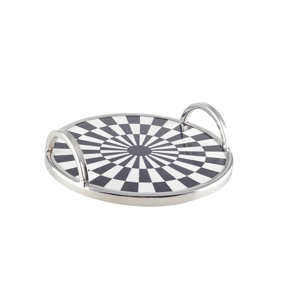 Round tray black and white tiles 28x28x6cm