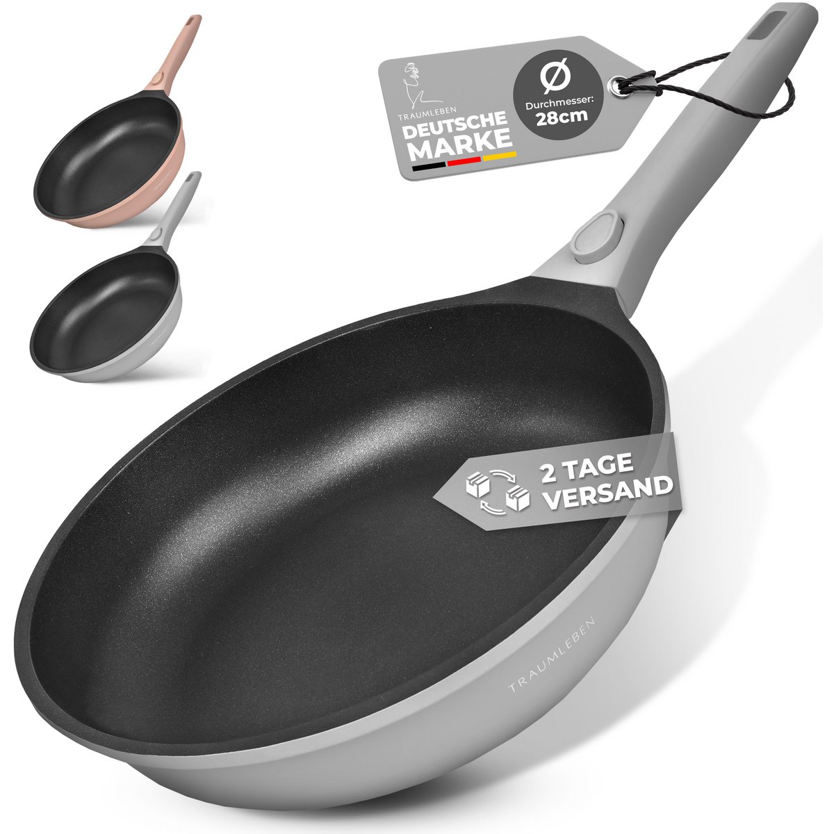Fry Pan 28 cm, powłoka bezstronna, zdejmowane uchwyty, indukcja, festiwal piekarnika (szary)
