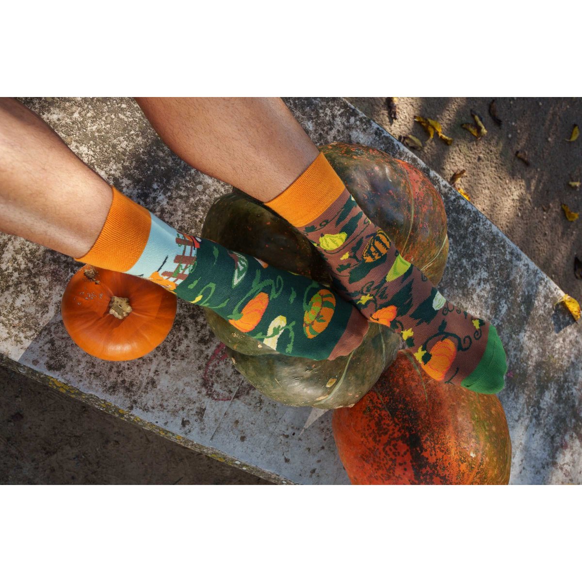 Pumpkins socks | Autumn socks with scarecrow - casual mismatched socks