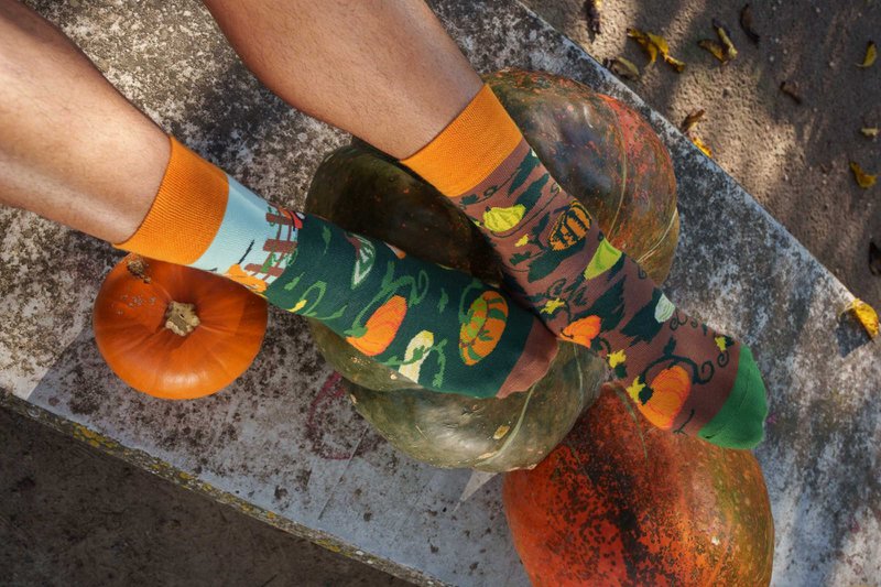 Calabazas calcetines | Calcetines de otoño con espantapájaros - calcetines casuales que no coinciden