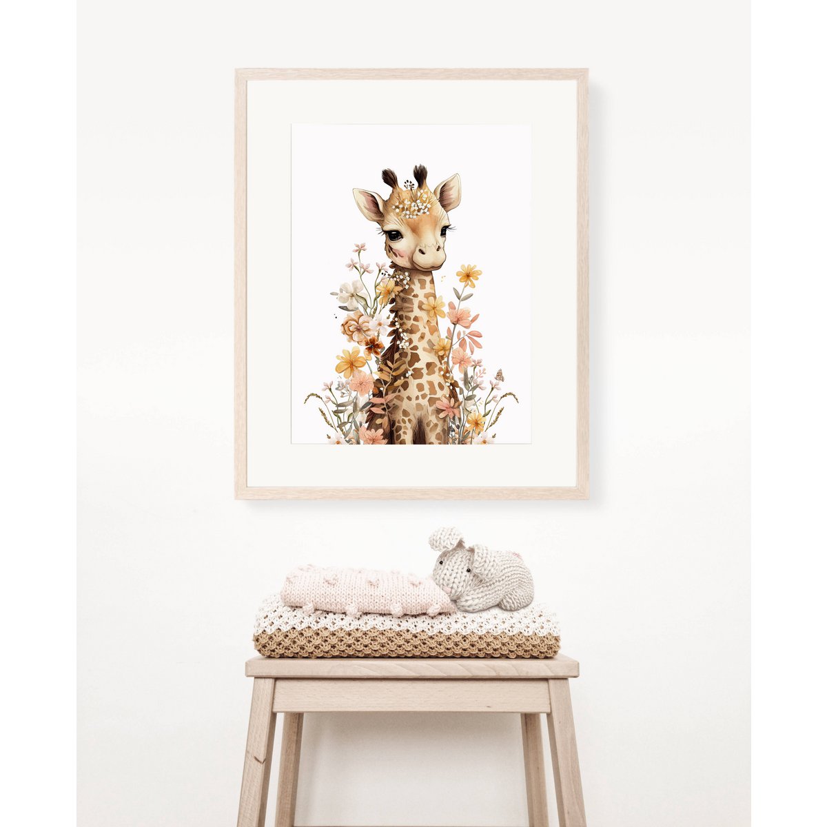 Giraffe nursery poster, giraffe poster, floral nursery print, mother and baby giraffe poster, nursery giraffe print, wildflowers print, girls nursery poster, girls room decoration