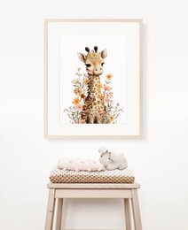 Giraffen-Kinderzimmer-Poster, Giraffen-Poster, Blumen-Kinderzimmer-Druck, Mutter und Baby-Giraffen-Poster, Kinderzimmer-Giraffen-Druck, Wildblumen-Druck, Mädchen-Kinderzimmer-Poster, Mädchenzimmer-Dekoration
