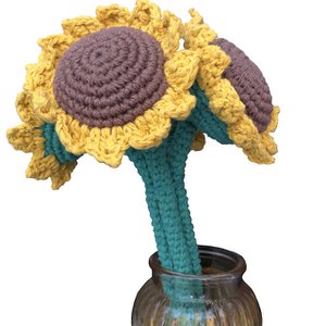 Luna-Leena sunflower bouquet - organic cotton - bouquet = 4 flowers - hand crocheted in Nepal