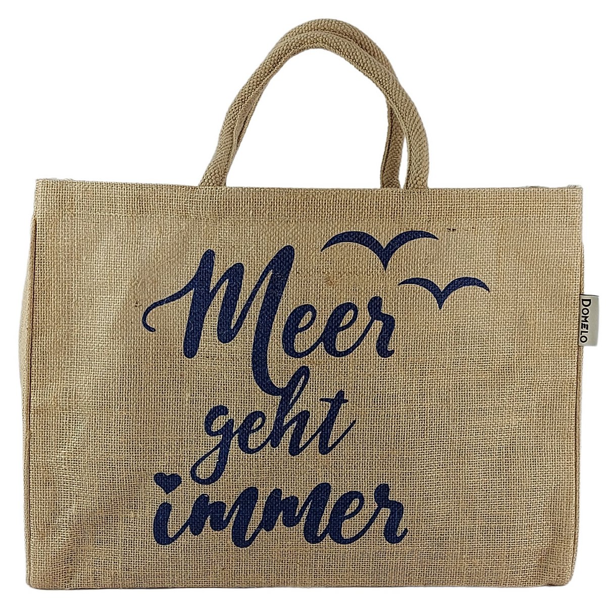 Domelo Jutetasche Einkaufstasche. Jute Shopper Tasche. Große wasserabweisende Einkaufskorb/ Strandtasche . Badetasche XXL/ Shopping bag Geschenke für Frauen.