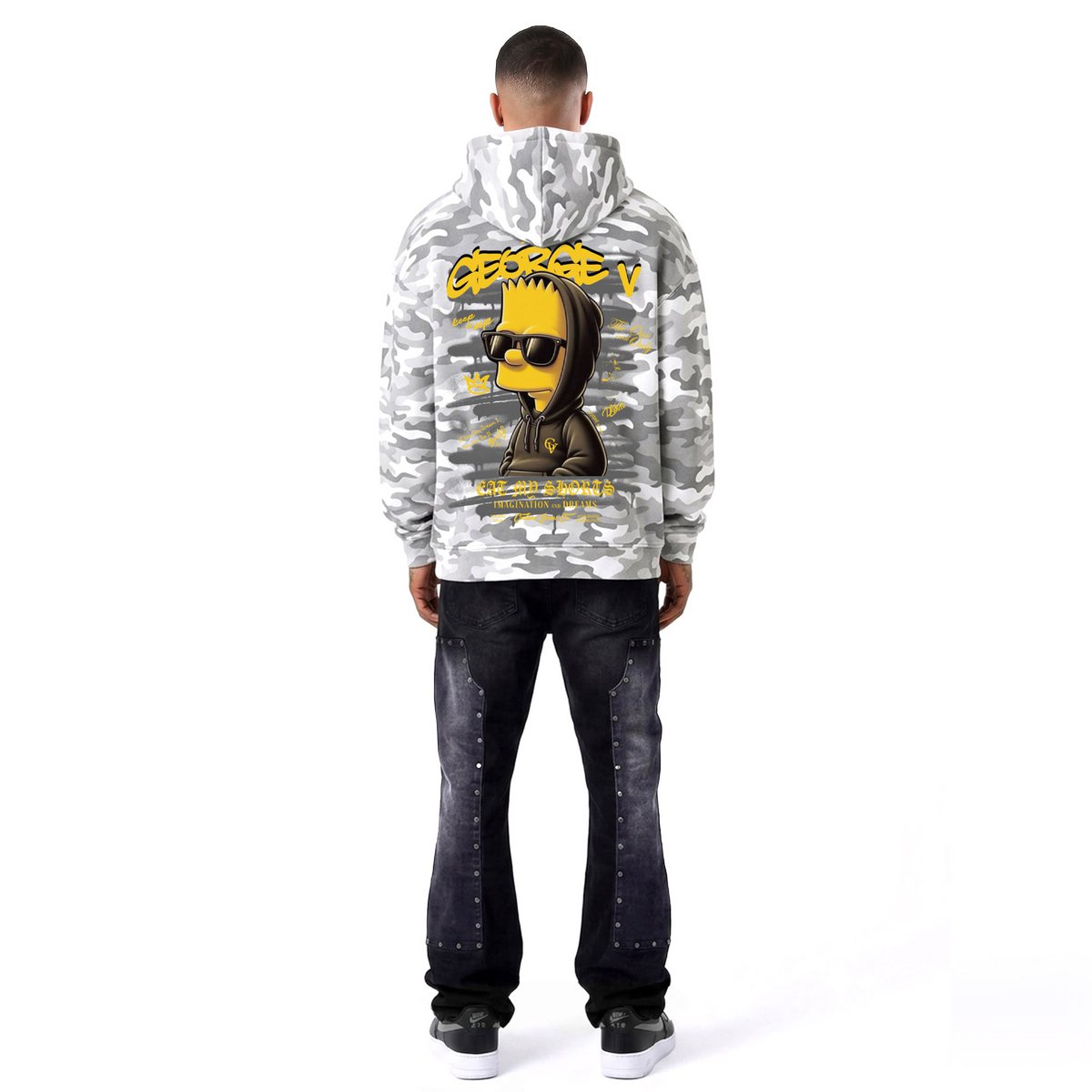 Kapuzenpullover mit Bart-Print Weiß