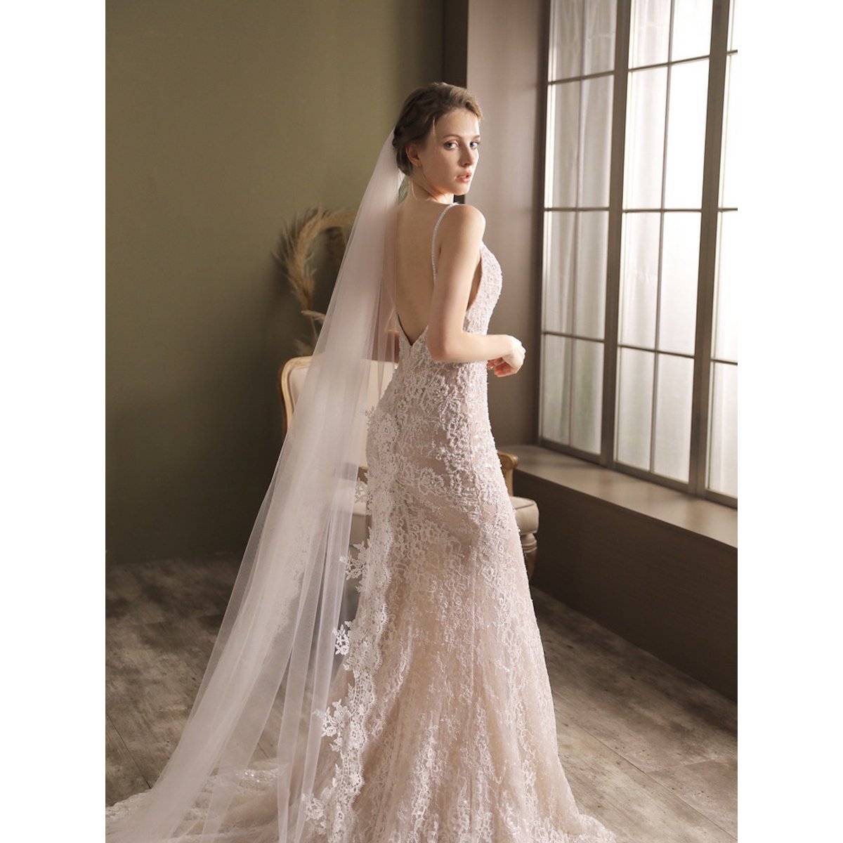 Cathedral Length Bridal Veil-Lace Edging