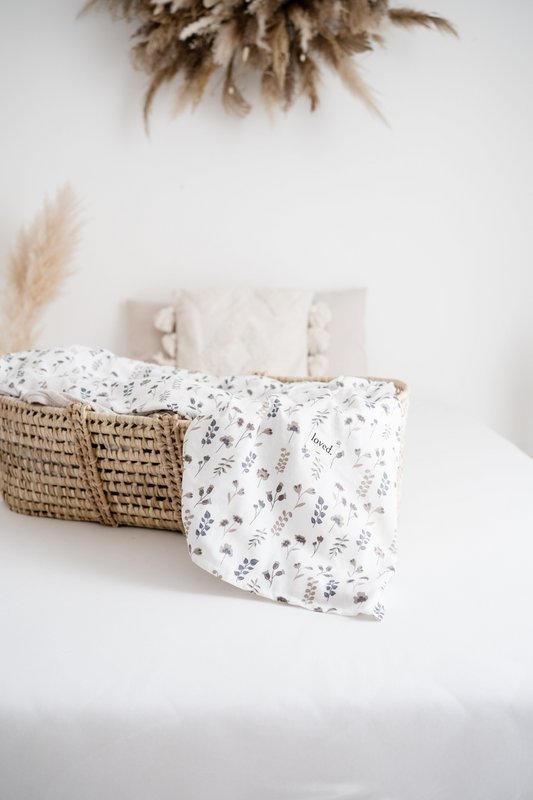 Babytæppe ØKOLOGISK musselindug 120x120cm tørrede blomster