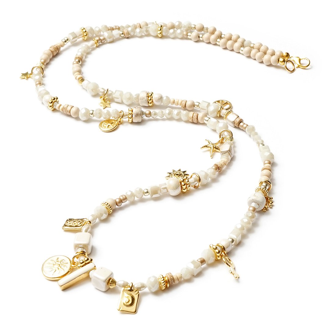 Aloha Oro 88/100Collar largo y brillante con piedras preciosas