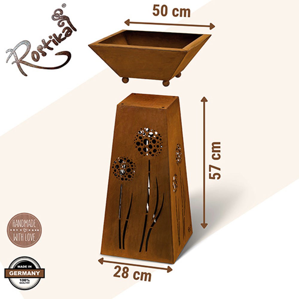 Colonna decorativa in metallo con denti di leone e ciotola profonda per piante 35 x 35 cm