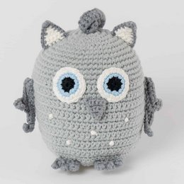 Crocheted music box owl LUNA in grey