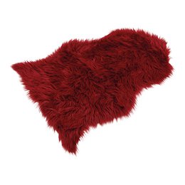  Rectangular burgundy-colored faux fur rug or throw, approximately 90 cm x 60 cm in size.