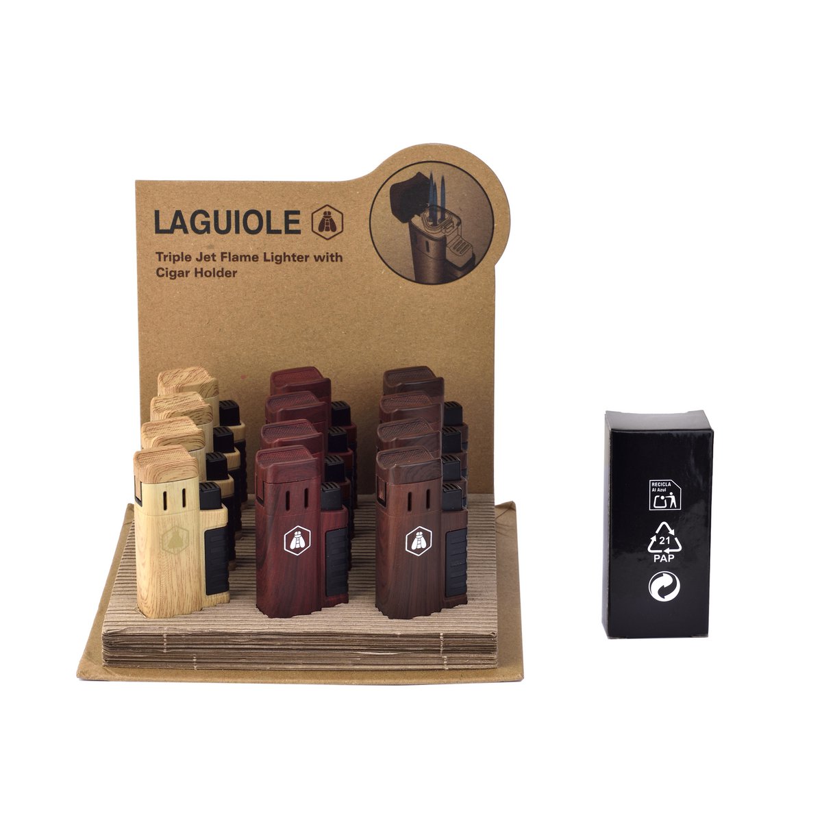 Laguiole Présentoir de 12 briquets triple flamme et support cigare