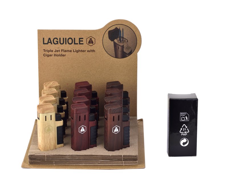 Laguiole Présentoir de 12 briquets triple flamme et support cigare